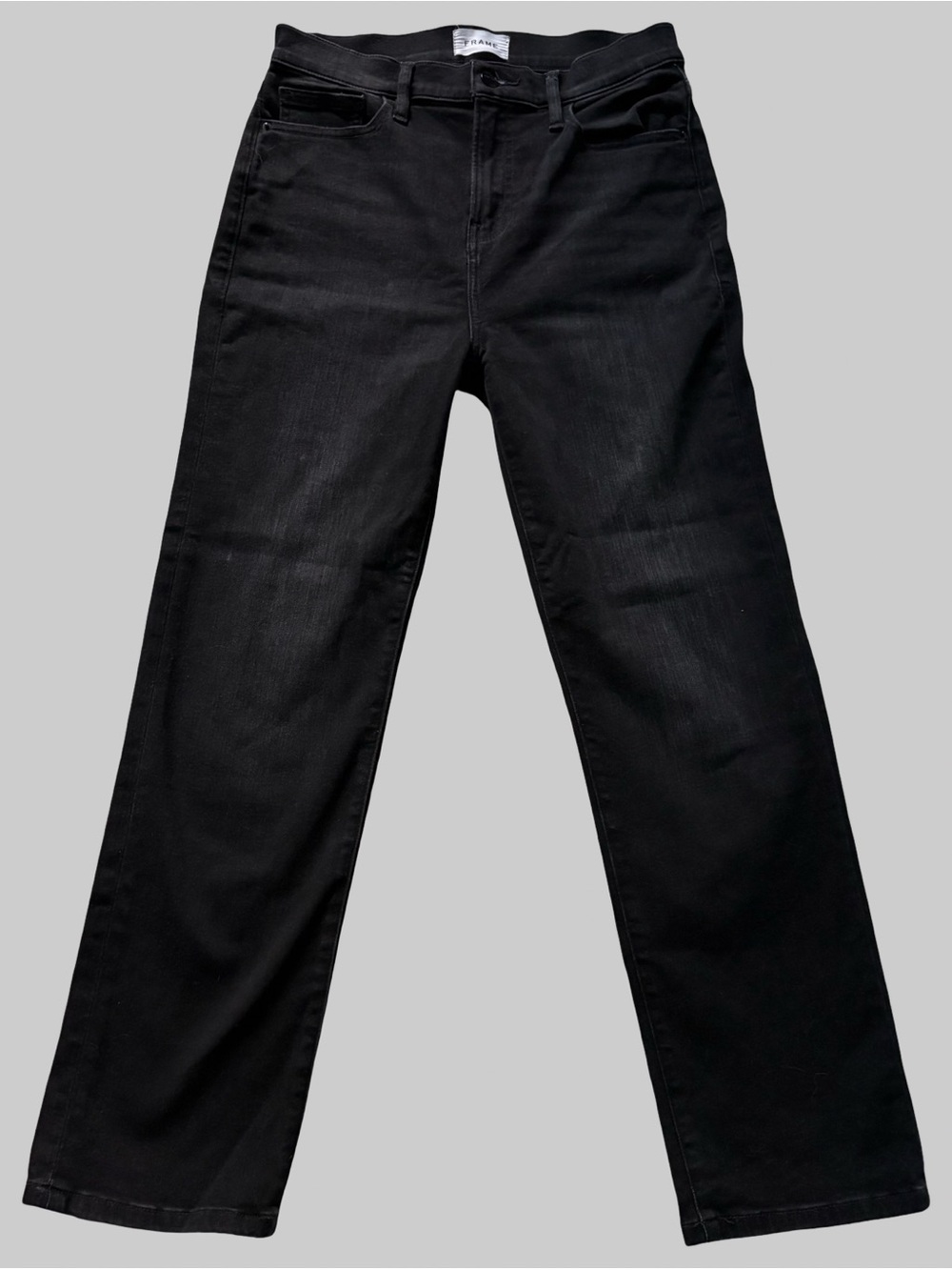 FRAME Le High Straight Jeans Tilt Faded Black Denim High Rise